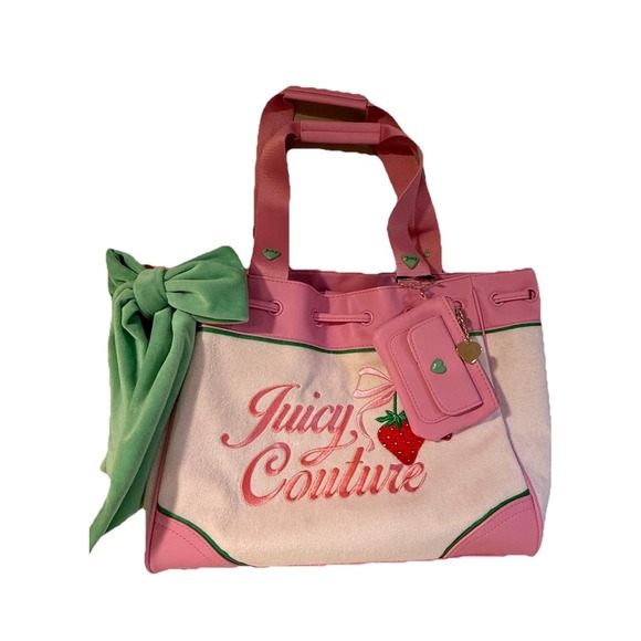 Juicy Couture Retro Strawberry Tote Daydreamer Bag Cherry Blossom Green Pink - Picture 4 of 12